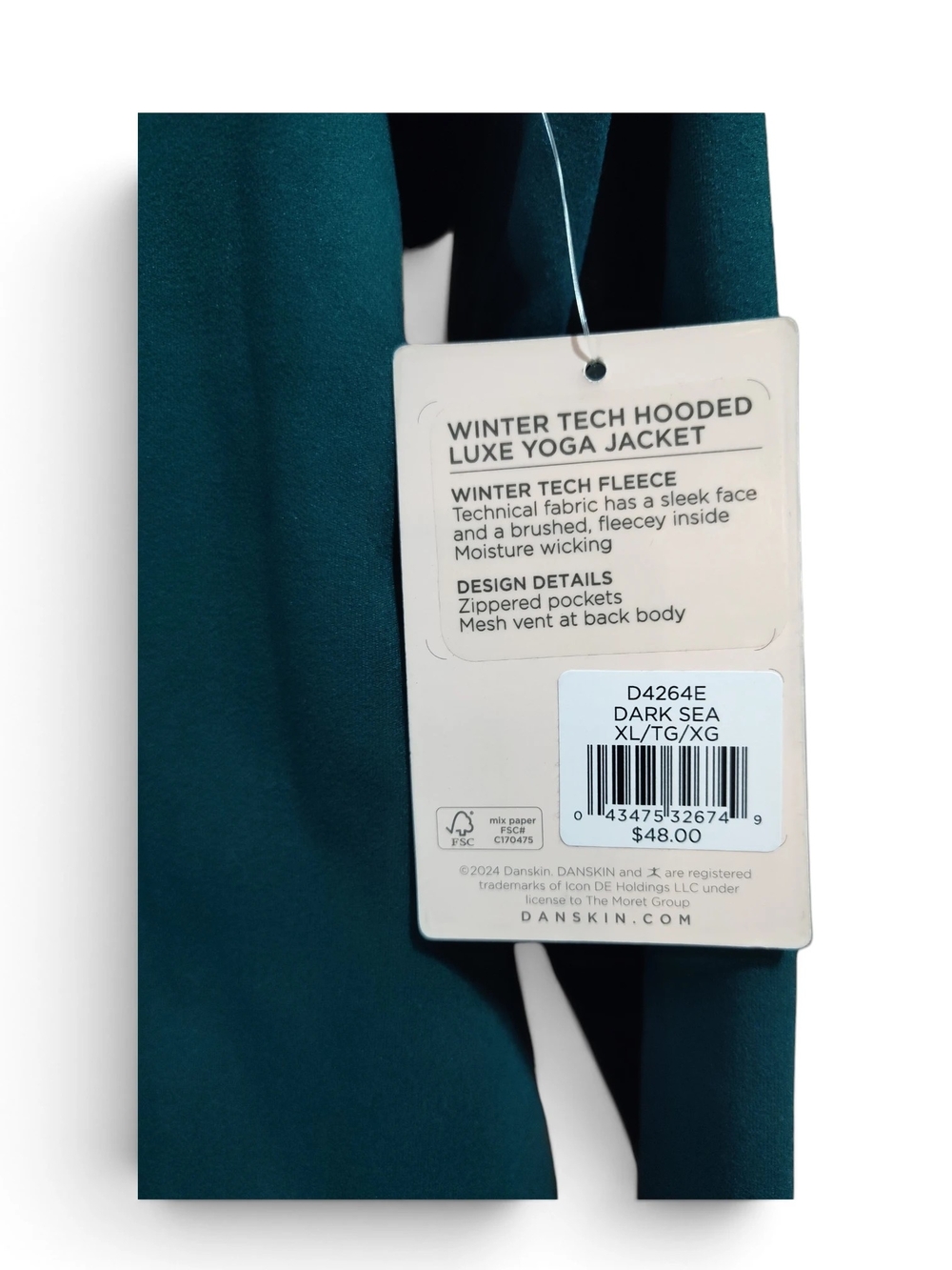 🆕 Danskin Winter Tech Fleece Lined Hooded Luxe Yoga Jacket Womens XL Dark Teal - Picture 8 of 12